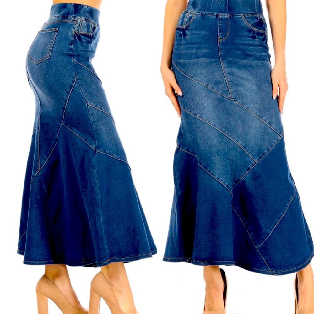 LAST ONE 80’s BABY Mom Denim Mermaid Maxi Skirt